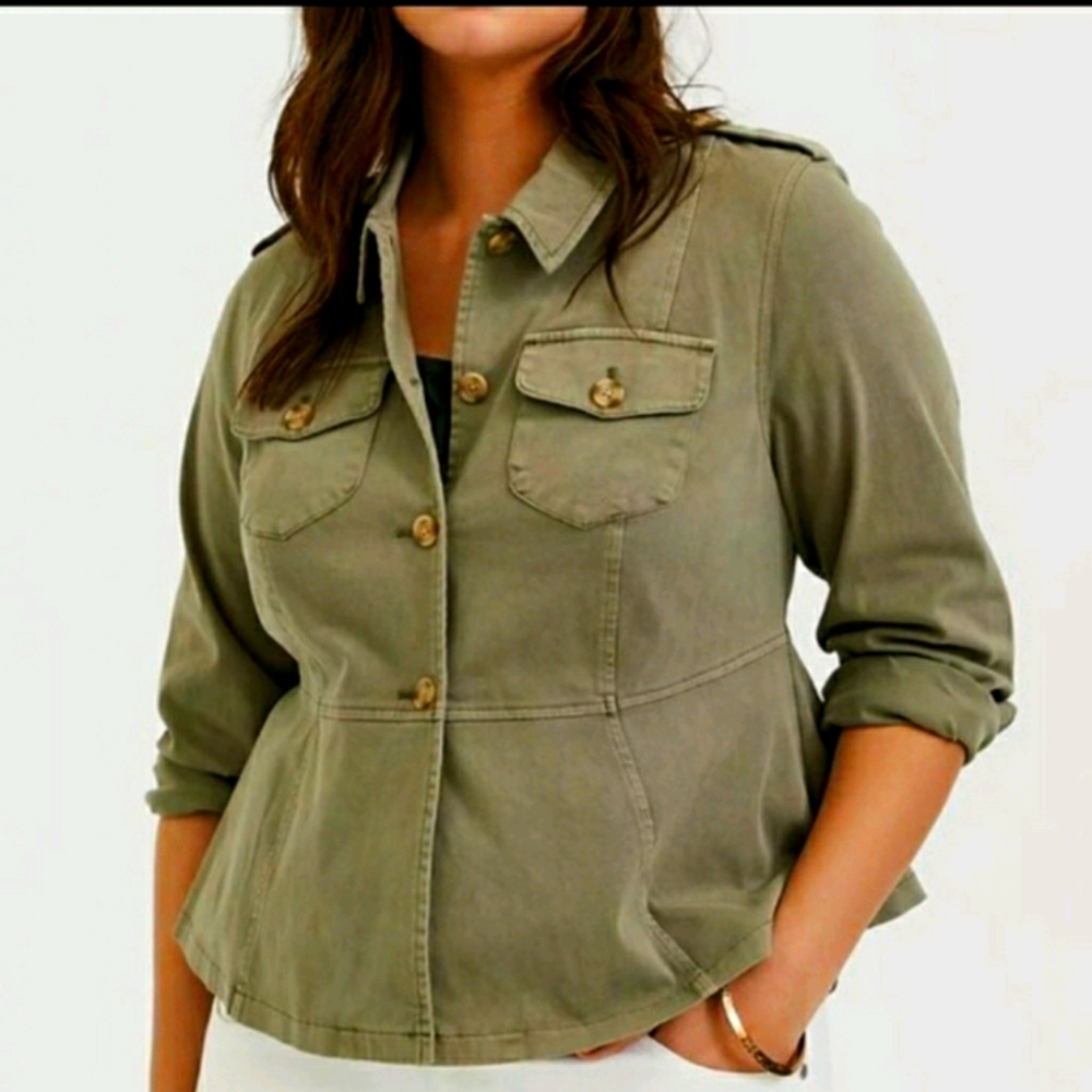 Olive green peplum military jacket